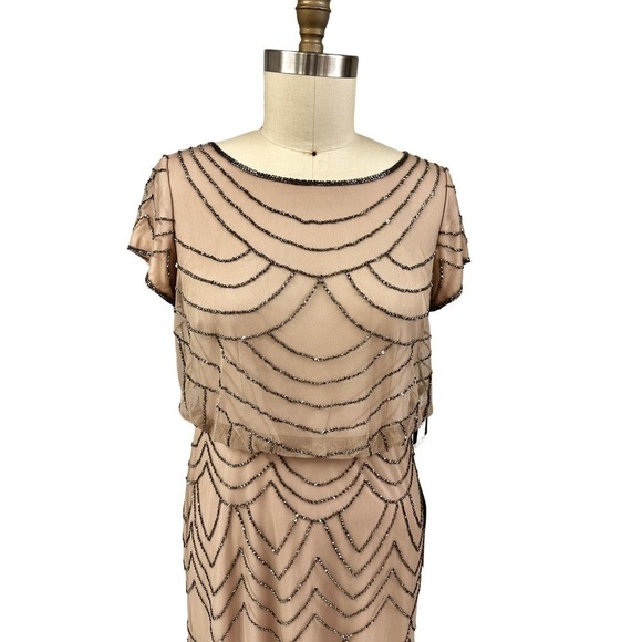 Adrianna Papell Blush Pink Blouson Steel Beaded Gown Dress Women Sz 14P NWT - Picture 2 of 7
